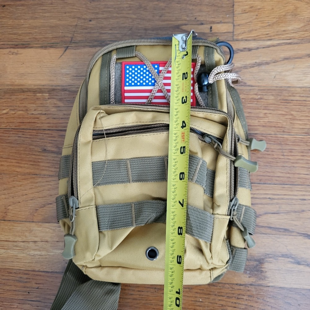 Small Tan Slingback‎ Backpack Tactical Military Style Hunting Camping Hiking - Picture 8 of 8